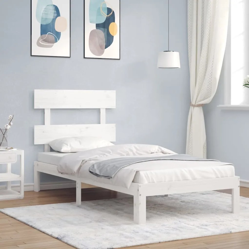 3193497 vidaXL Cadru de pat cu tăblie single, alb, lemn masiv