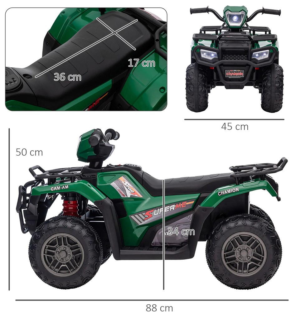 ATV electric copii, Ride-on, functii de mers inainte si inapoi, 12V, cu lumini | Aosom Romania