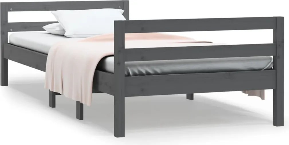 vidaXL Cadru de pat, gri, 75x190 cm, lemn masiv de pin