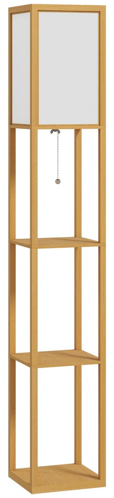 HOMCOM Lampă de Podea cu Rafturi de Depozitare Soclu E27 pentru Living Dormitor Birou Natural | Aosom Romania