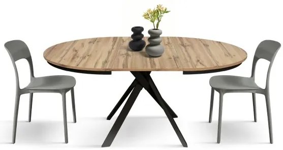 PAZZO DESIGN Masă extensibilă Gabri, picioare încrucișate Shangay rotundă, fabricată în Italia, bază neagră, stejar rustic | Aosom Romania