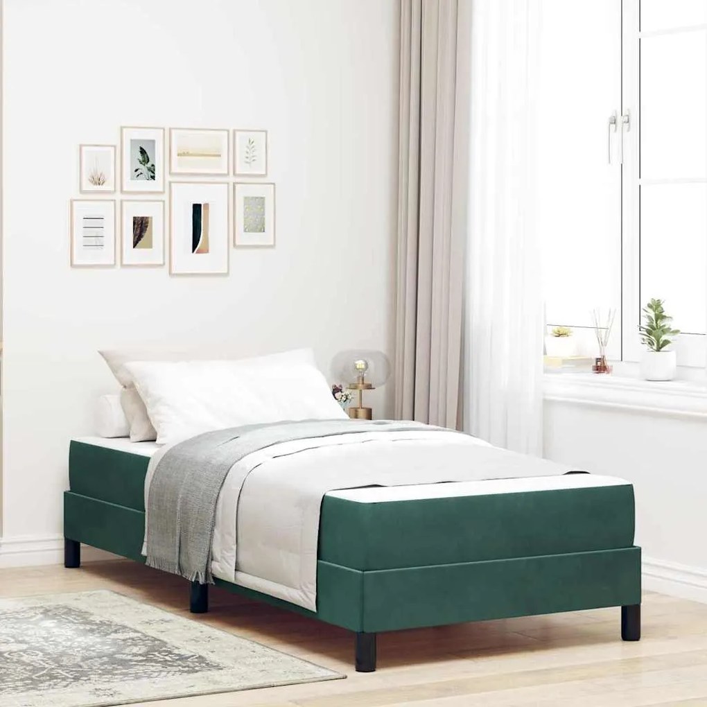 vidaXL Pat boxspring cu saltea Verde închis 80 x 200 cm Catifea