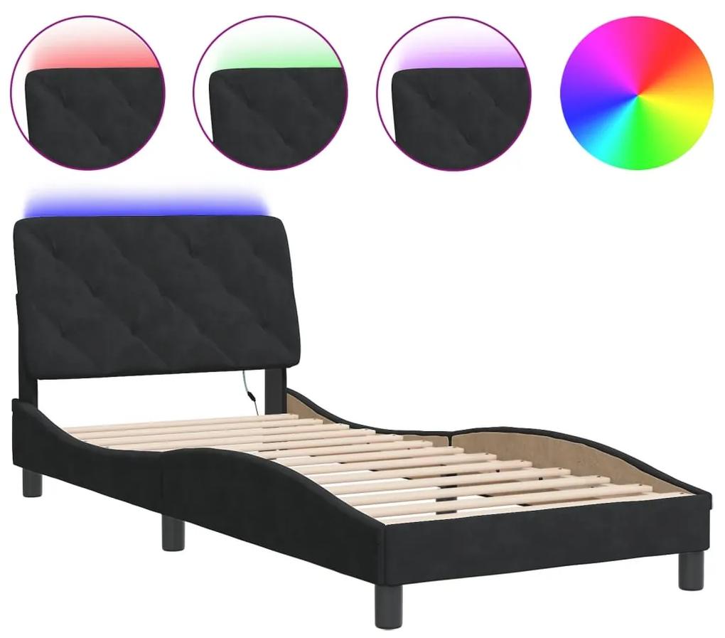 3213827 vidaXL Cadru de pat cu lumini LED, negru, 90x190 cm, catifea