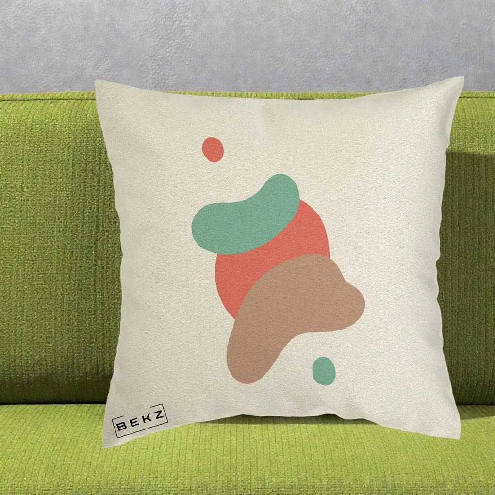 Perna Decorativa Abstract Forme Fluide Coral, 40x40 cm, Ecru, Husa Detasabila, Perna Inclusa, BEKZ®