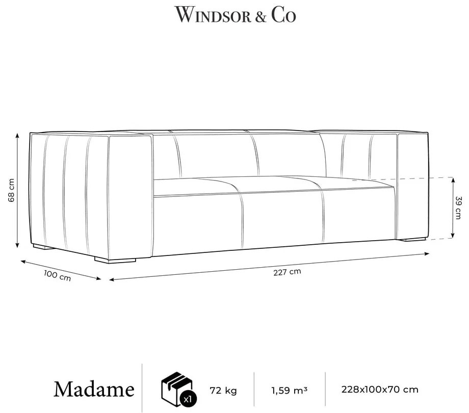 Canapea albastru-închis cu tapițerie din piele 227 cm Madame – Windsor &amp; Co Sofas