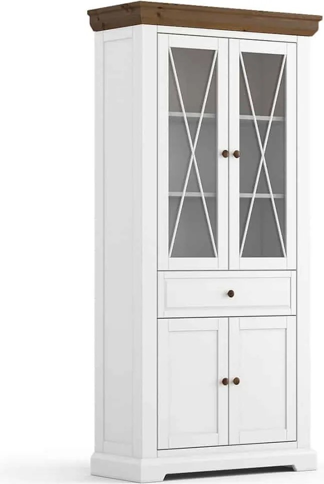 Vitrină lemn masiv nuc Iris Alb/, 95 × 41 × 200 cm