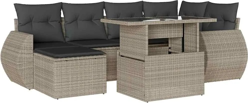 vidaXL Set canapele de grădină cu perne, 7piese gri deschis poliratan