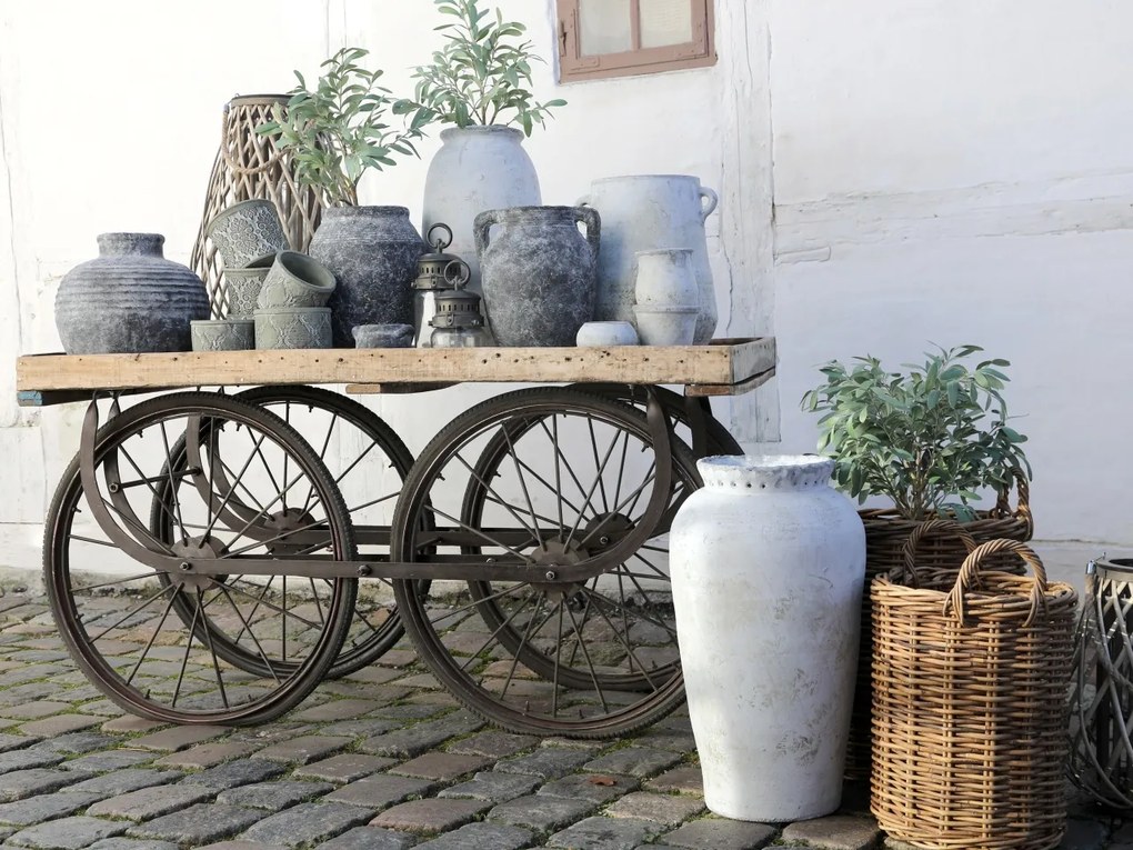 Consola din lemn reciclat de mango, cu 4 roti, aspect rustic industrial, „Atelier Nomad”