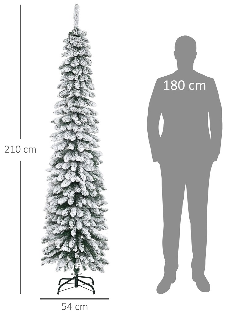 HOMCOM Brad de Crăciun Înzăpezit cu Trei Secțiuni, 490 de Crengi din Metal și Plastic, 54x54x210 cm, Verde | Aosom Romania