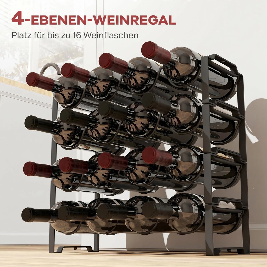HOMCOM Suport pentru Sticle de Vin cu 4 Niveluri, 42,5x16,5x41 cm, Negru | Aosom Romania