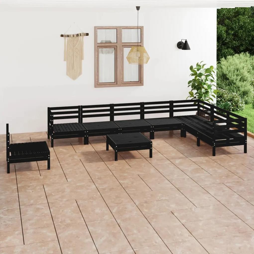 3083053 vidaXL Set mobilier de grădină, 9 piese, negru, lemn masiv de pin