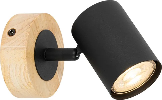 Spotlight modern negru cu lemn inclinabil - Jeana