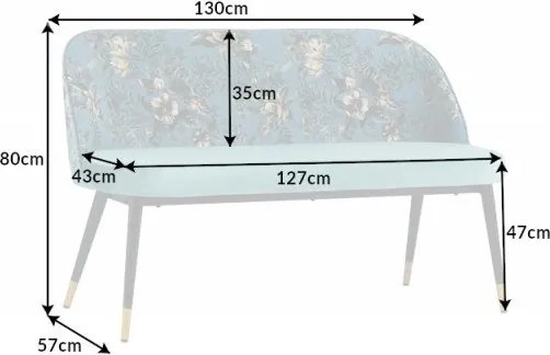 Bancheta moderna tapitata cu model floral Boutique turcoaz