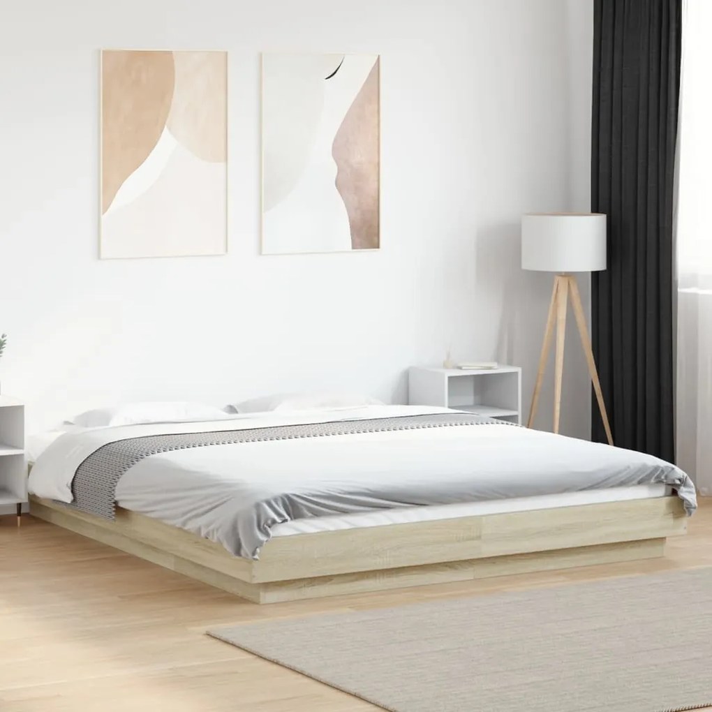 vidaXL Cadru de pat, stejar sonoma, 150x200 cm, lemn prelucrat