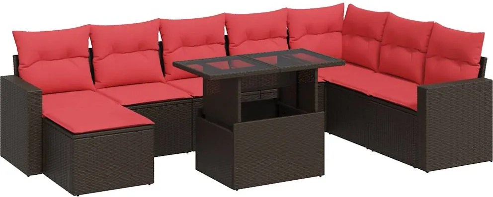 vidaXL Set canapele de grădină cu perne, 9 piese, maro, poliratan