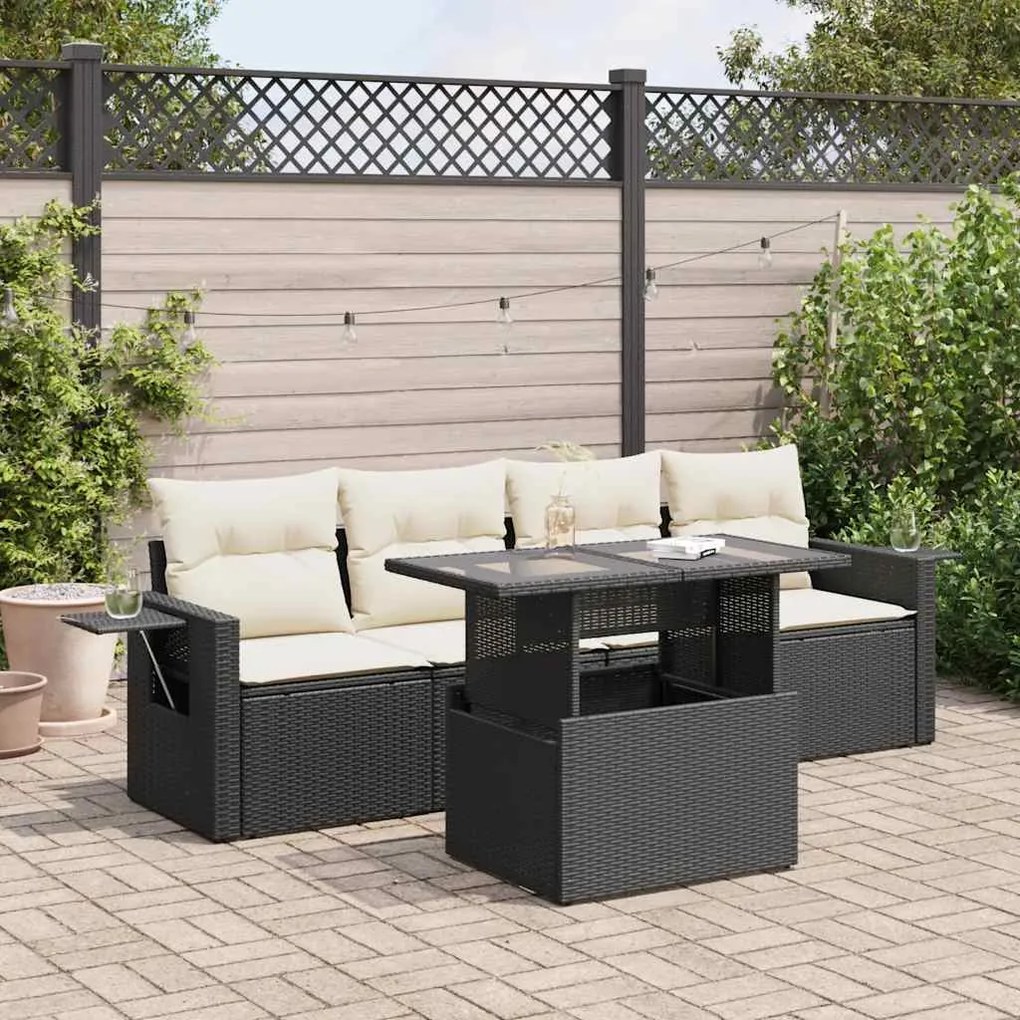 3326397 vidaXL Set mobilier de grădină cu perne, 5 piese, negru, poliratan