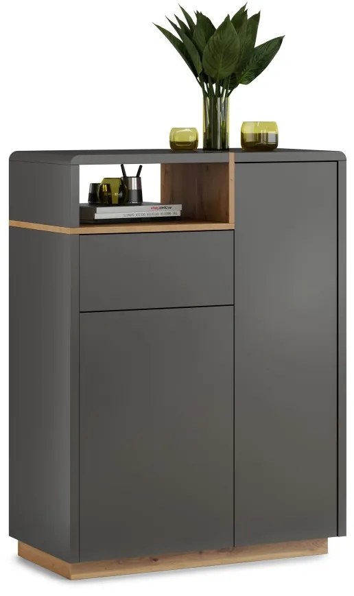 Mazzoni Set de mobilier FOLK Antracit (gri închis)/Stejar Artisan - MOBILIER MODERN PENTRU CAMERA DE ZI CU COMODĂ MIC TV