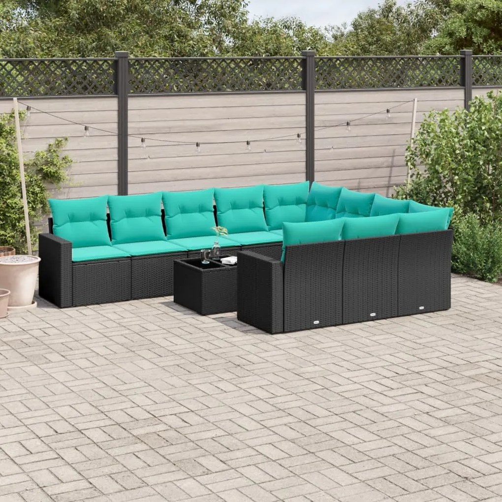 vidaXL Set canapele de grădină cu perne, 11 piese, negru, poliratan