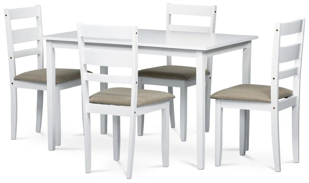 Set de masă din lemn masiv cu 4 scaune, 120 x 75 x75 cm, alb