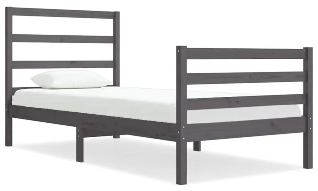 3104973 vidaXL Cadru de pat Single 3FT, gri, 90x190 cm, lemn masiv de pin