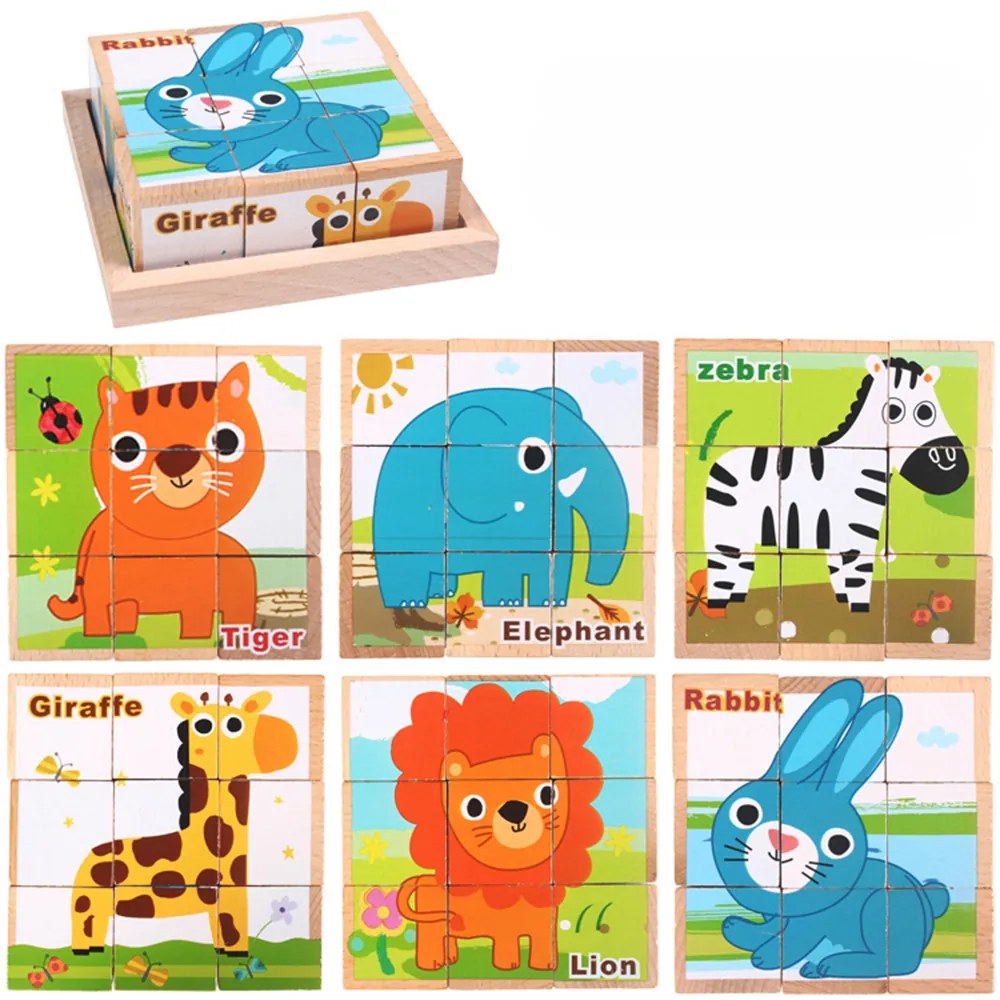 Puzzle cub din lemn, jucărie puzzle din lemn