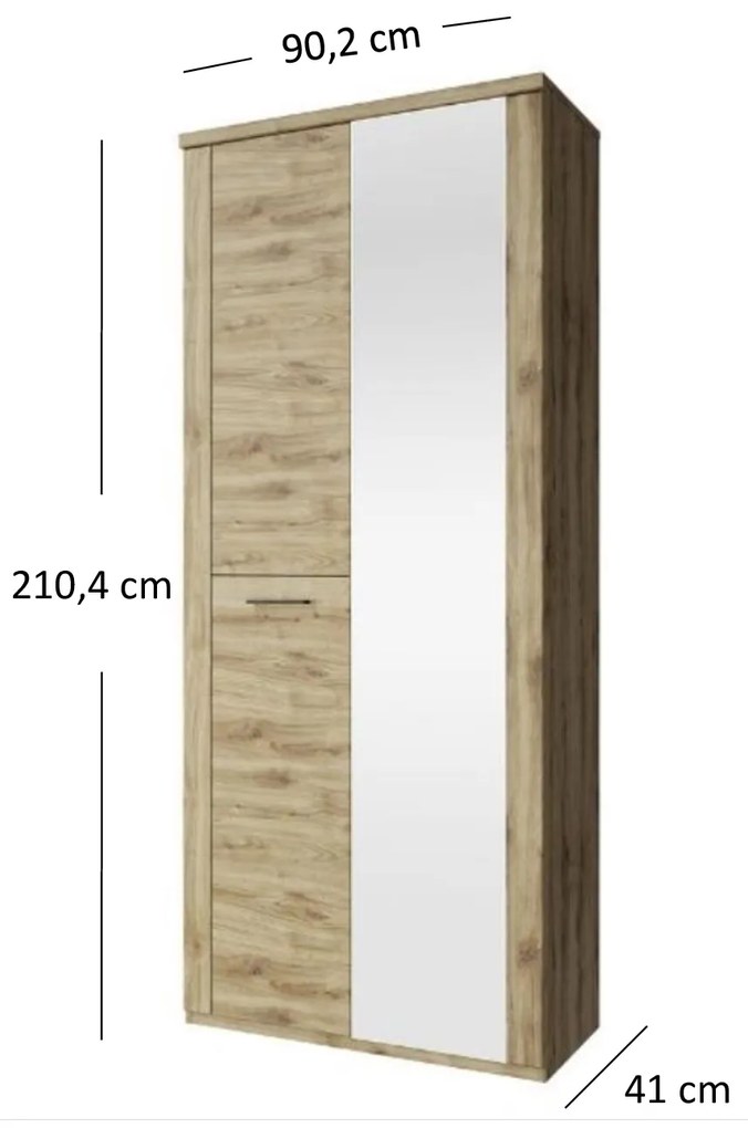 Dulap de haine Deloris 2D (cu oglindă) (Stejar navarra). 1052900