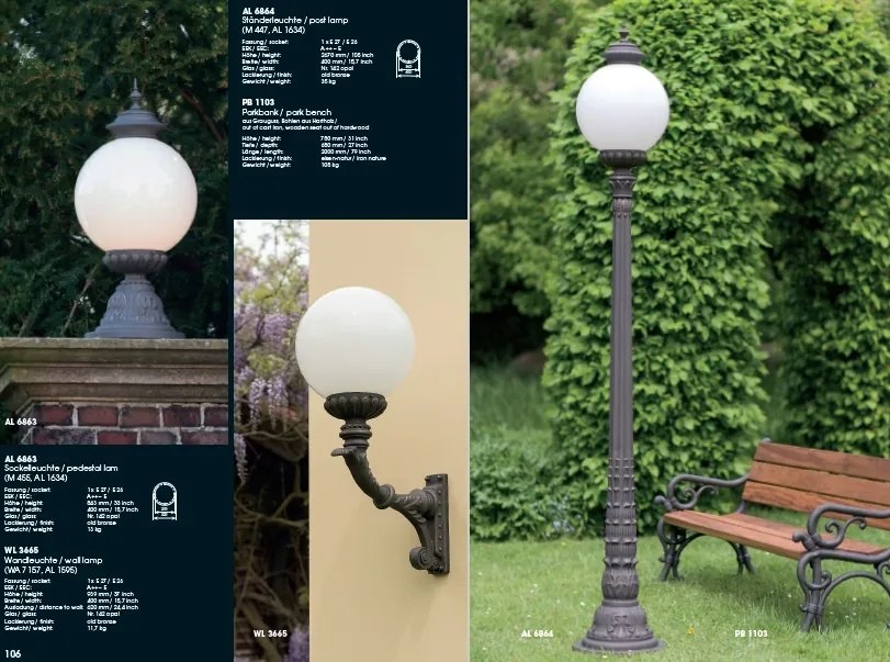 Stalp iluminat exterior din fier forjat, inaltime 383cm, AL 6665