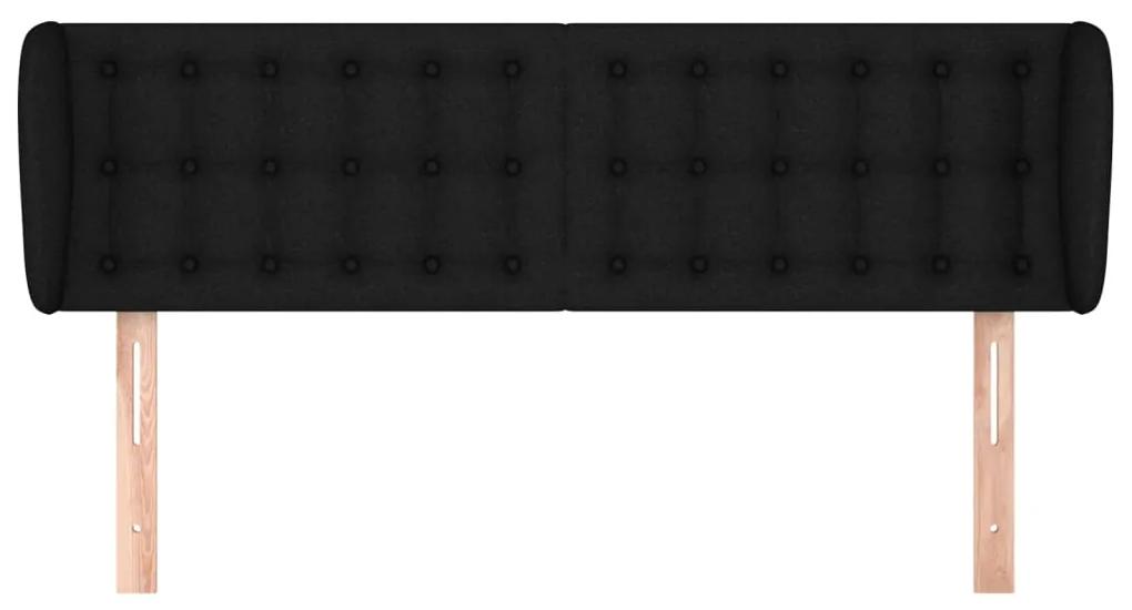 Tablie de pat cu aripioare negru 147x23x78 88 cm textil 1, Negru, 147 x 23 x 78 88 cm