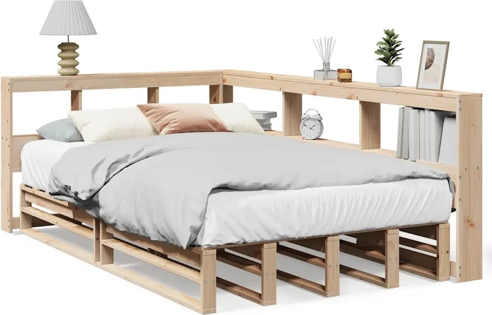 vidaXL Pat cu bibliotecă fără saltea, 120x200 cm, lemn masiv de pin