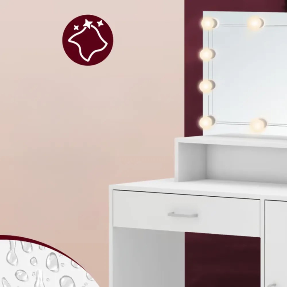 Masă de toaletă JOCELYN cu iluminare, 140×90×40cm, albă Casaria