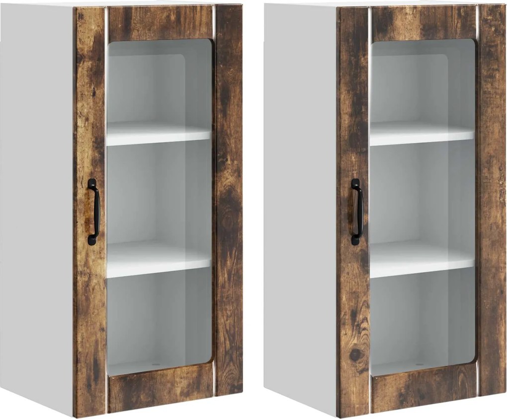 vidaXL Dulap de bucătărie cu raft 2 pcs Stejar fumuriu 40 x 31 x 80 cm