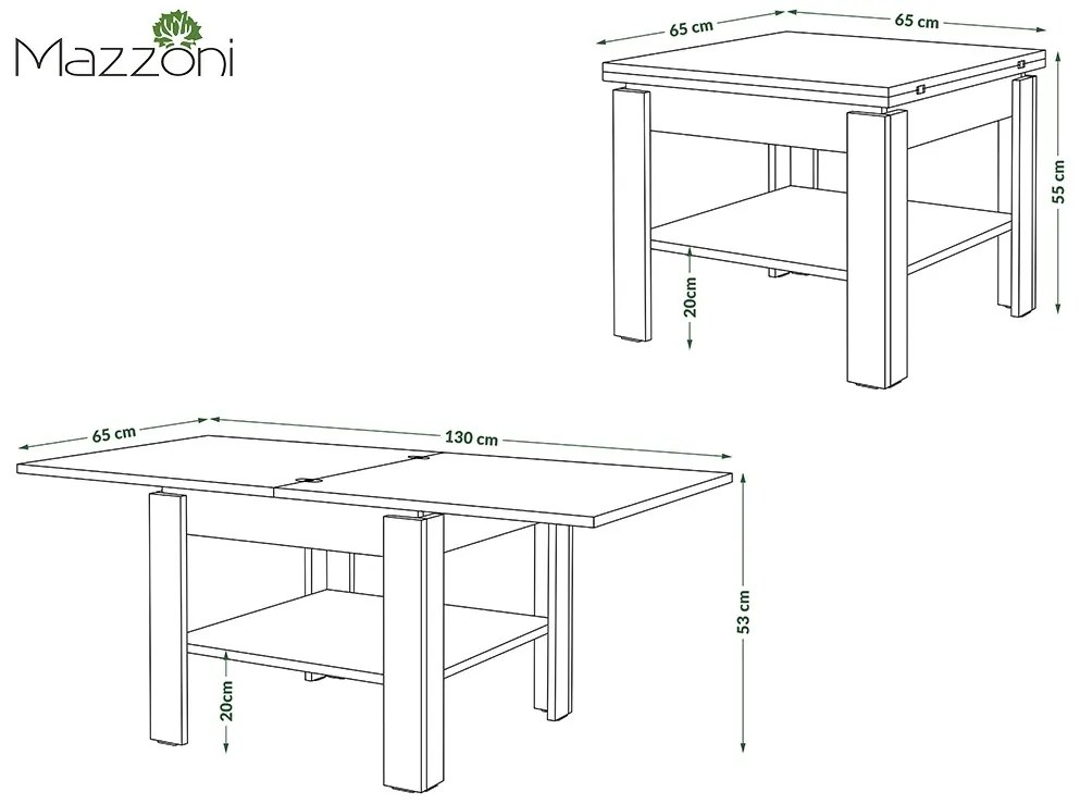 Mazzoni LEO Stejar Craft Auriu/Negru Mat - MASĂ COMPACTĂ CU BLAT EXTENSIBIL MĂSUȚĂ DE CAFEA