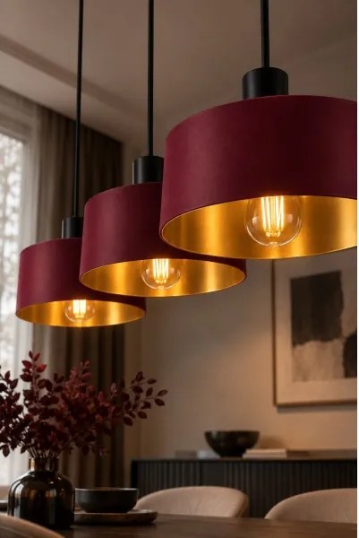 Lustră pe cablu HAKI 3xE27/60W/230V vișinie/neagră