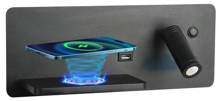 Aplică LED cu raft, USB și funcție de încărcare fără fir Immax 08288L LED/3W/230V + LED/3W