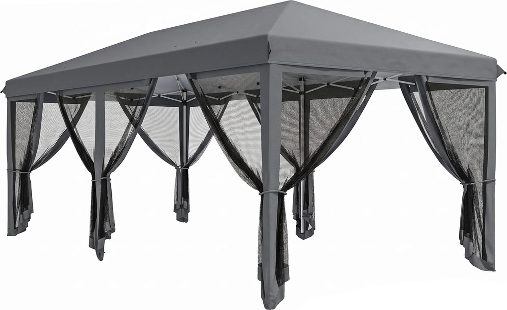Outsunny Pergolă Pliabilă cu 6 Plase de Țânțari, Pergolă de Grădină cu Structură din Oțel, 591x295cm, Crem Alb | Aosom Romania