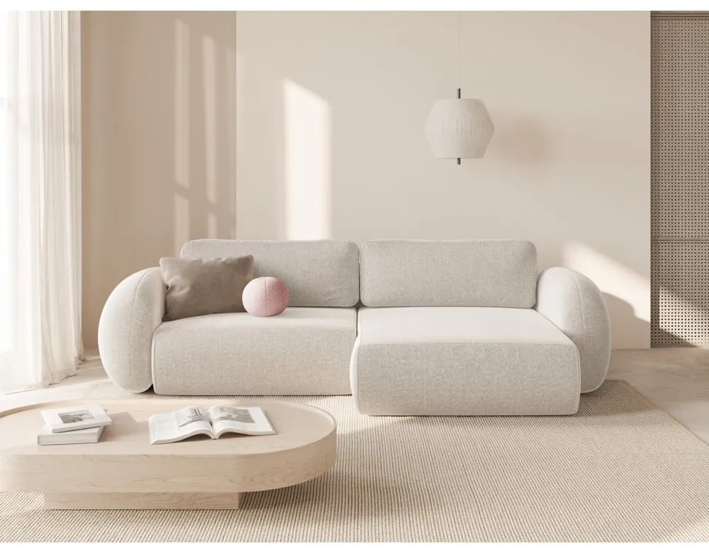 Colțar crem extensibil/cu spațiu de depozitare cu tapițerie din chenille Tonale – Cosmopolitan Design