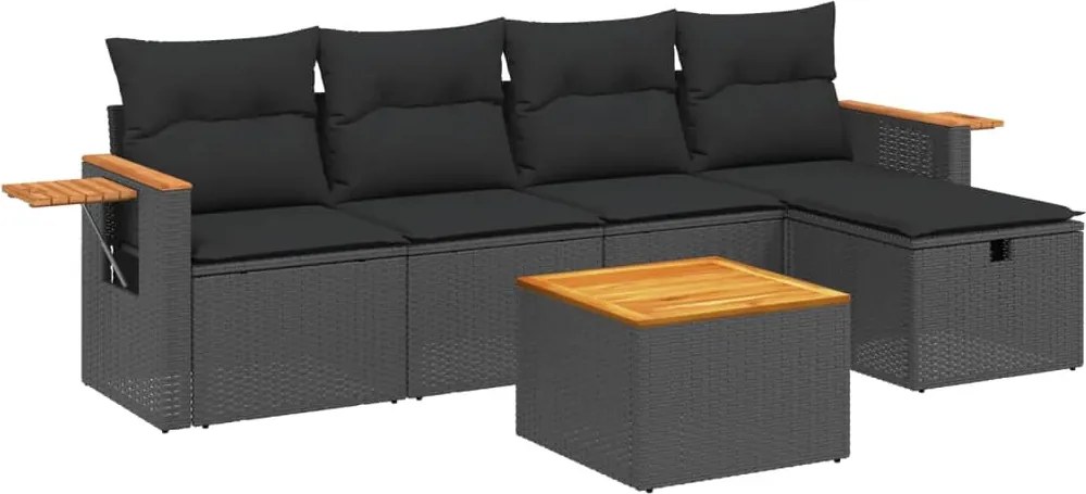vidaXL Set mobilier de grădină cu perne, 6 piese, negru, poliratan