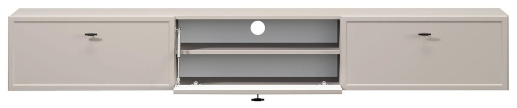 Comodă TV suspendată Lorini 200 cm cu sertare - culoare cașmir / mânere negre tip T-bar