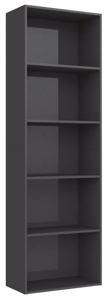 800998 vidaXL Bibliotecă cu 5 rafturi, gri lucios, 60 x 30 x 189 cm, PAL