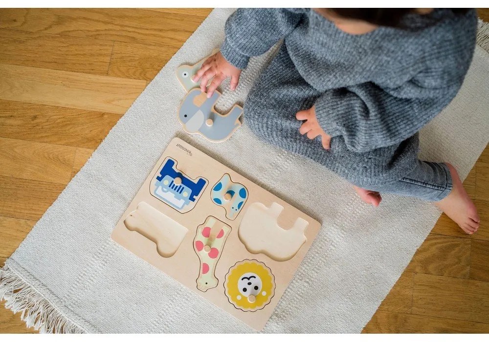 Puzzle (număr de piese 6) de inserat din lemn Safari – Kindsgut