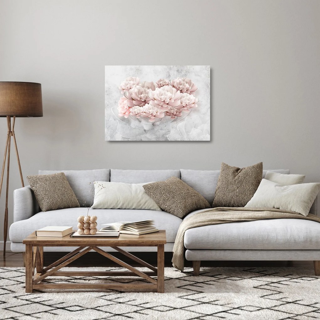 Tablou pe sticlă - Flori roz pe perete (70x50 cm)