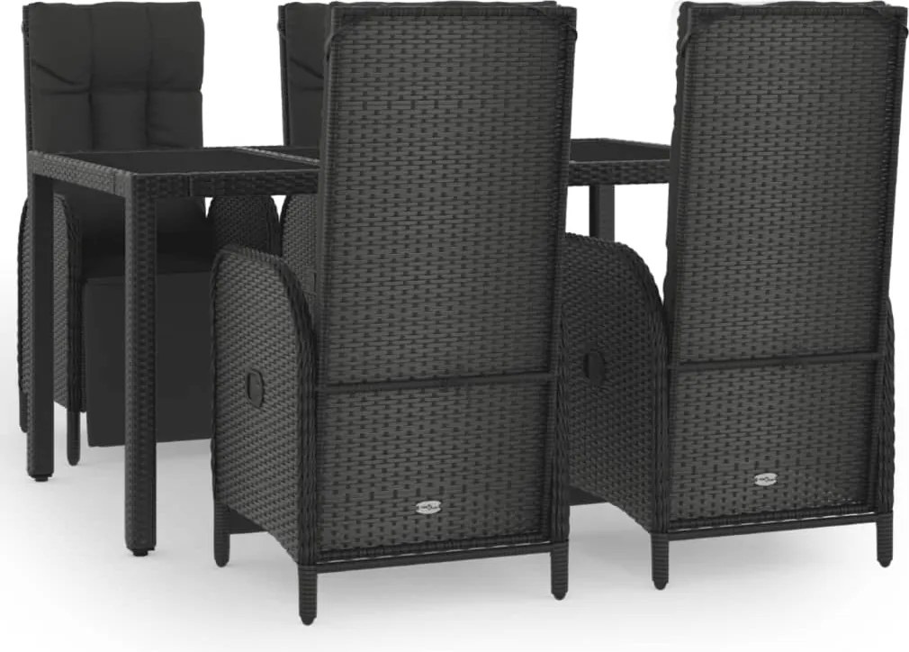 vidaXL Set mobilier de grădină cu perne, 5 piese, negru, poliratan