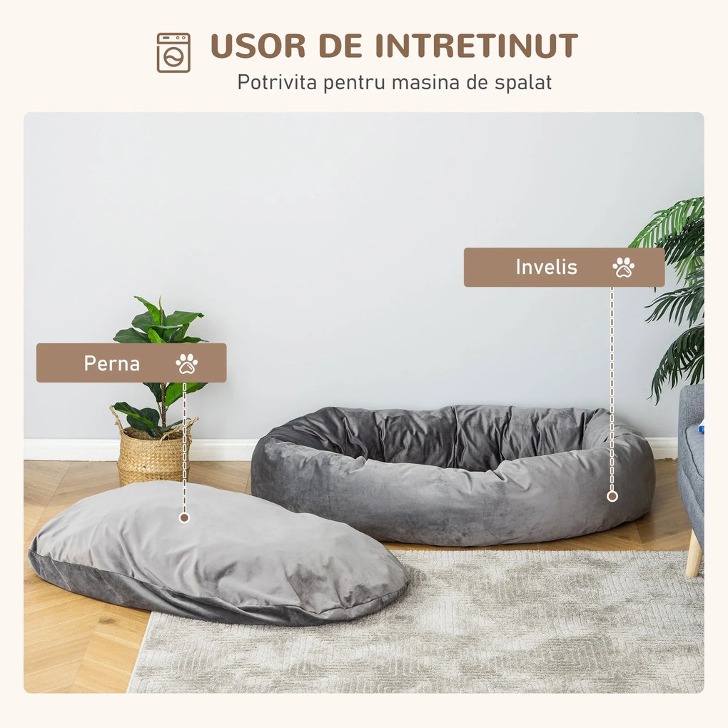 PawHut Pat Textil pentru Câini, Design Elegant din Catifea, Spațios 132x89x28cm, Gri Închis | Aosom Romania