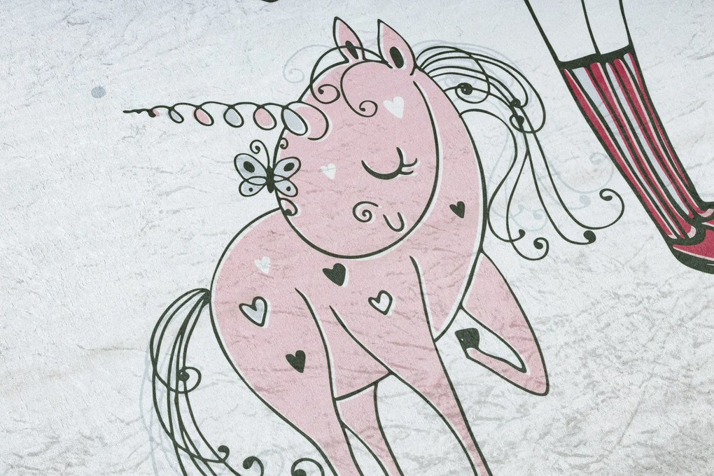 BAMBINO 2644 covor lavabil Fetiță, unicorn pentru copii anti-alunecare - alb / roz