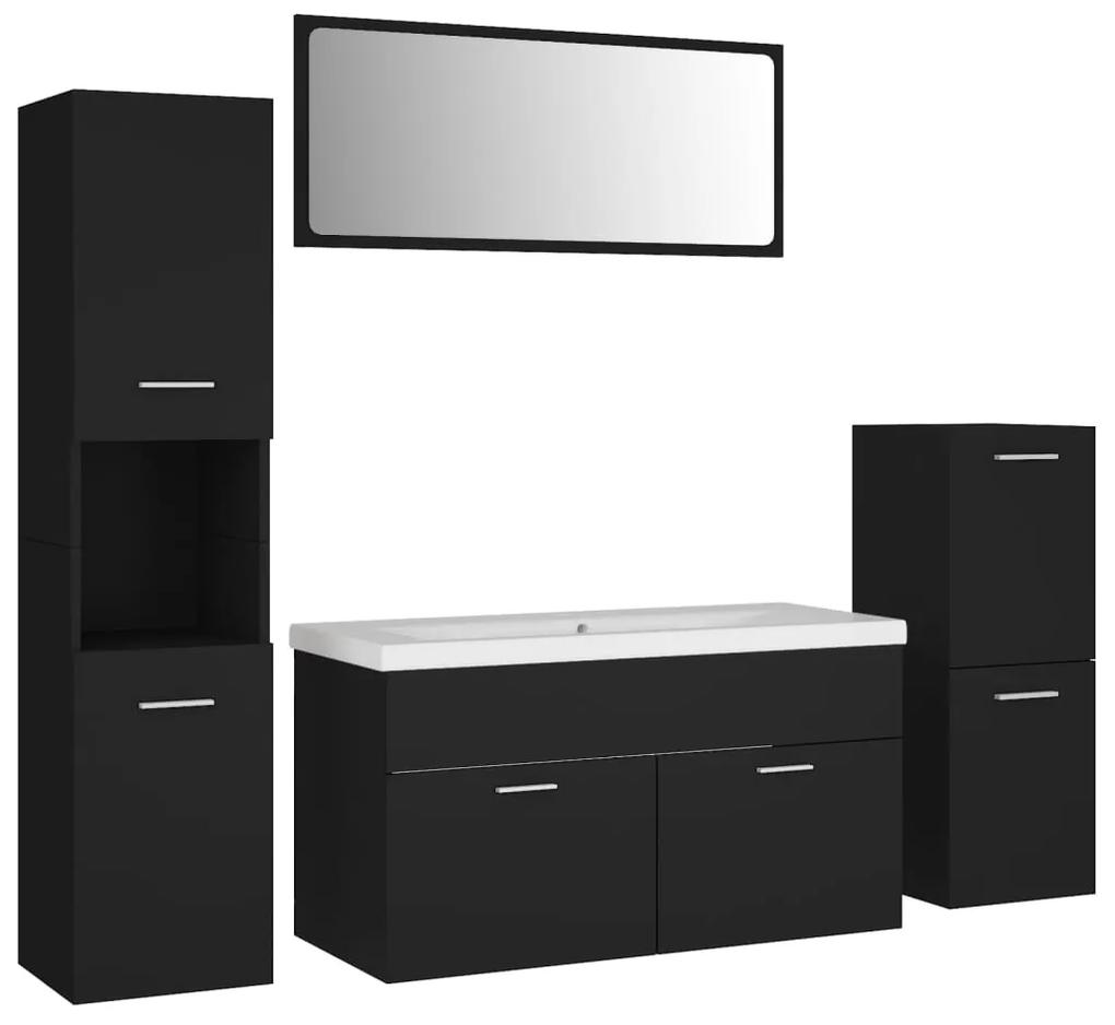 3071109 vidaXL Set mobilier de baie, negru, lemn prelucrat