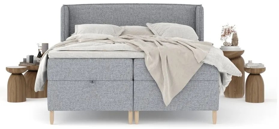 Pat boxspring gri cu spațiu de depozitare 200x200 cm Monpelli – Maison de Rêve