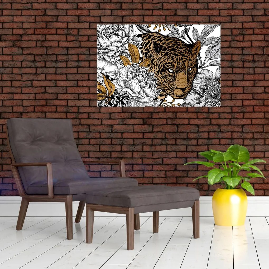 Tablou - Leopard între flori (90x60 cm)