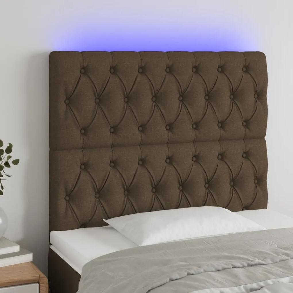 Tablie de pat cu LED, maro inchis, 100x7x118 128 cm, textil 1, Maro inchis, 100 x 7 x 118 128 cm