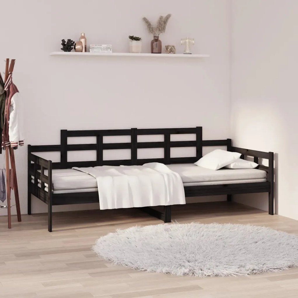 820331 vidaXL Pat de zi, negru, 90x200 cm, lemn masiv de pin