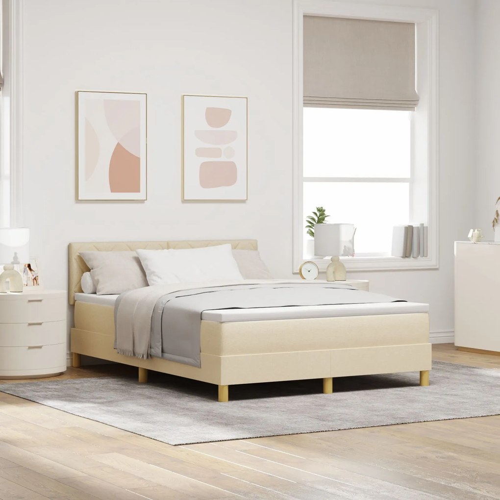 vidaXL Pat cu arcuri și saltea crem 140x190 cm țesătură